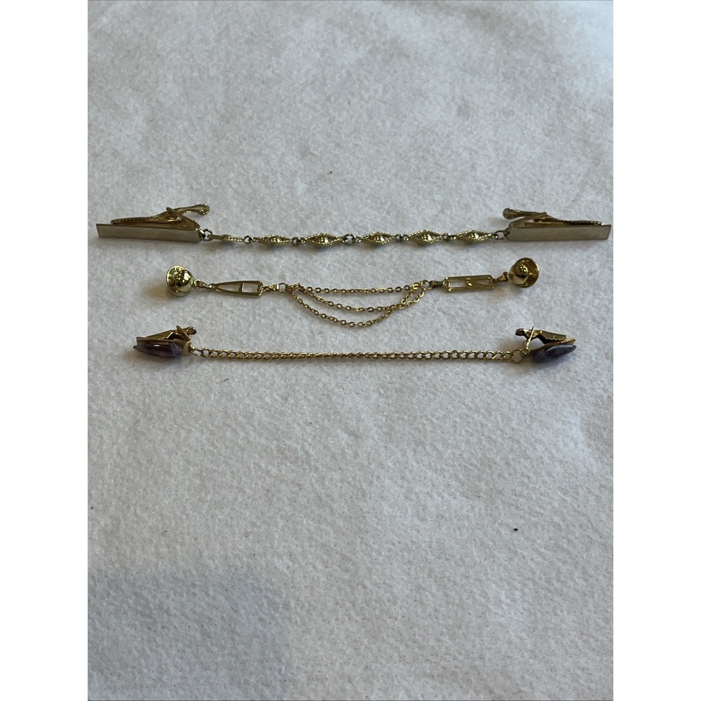 Vintage Sweater Clips Guards - mixed lot of (3) Gold Purple Stone